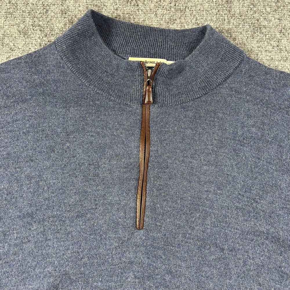Peter‎ Millar Sweater Mens XL Blue Merino Wool 1/4 Zip Mock Neck Pullover - Picture 2 of 6